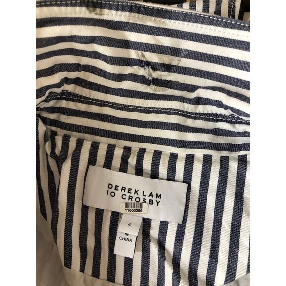 Derek Lam 10 Crosby Striped Blazer Single Breasted Cotton Jacket Blue & White 6 - Picture 7 of 12